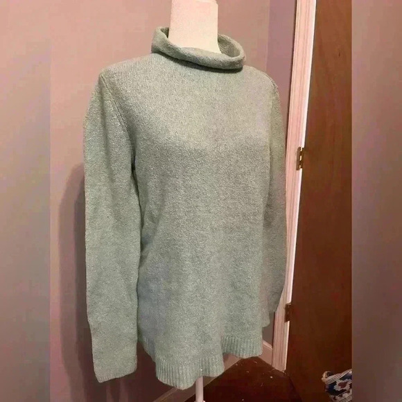 J.Jill Textured Funnel-Neck Aqua Sweater Size Medium Petite - Picture 4 of 10